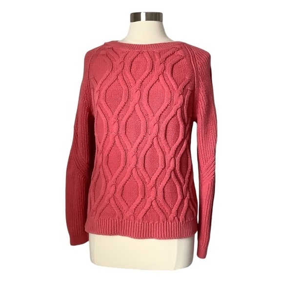 Chunky Cable Knit Sweater Coral Coast Salmon with FLAW - Picture 1 of 14